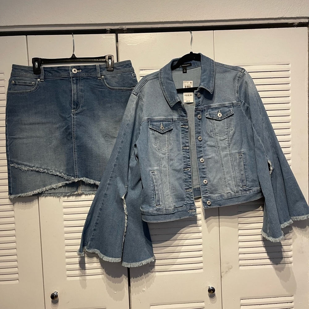 Brand New INC Denim jacket and skirt sold as a set